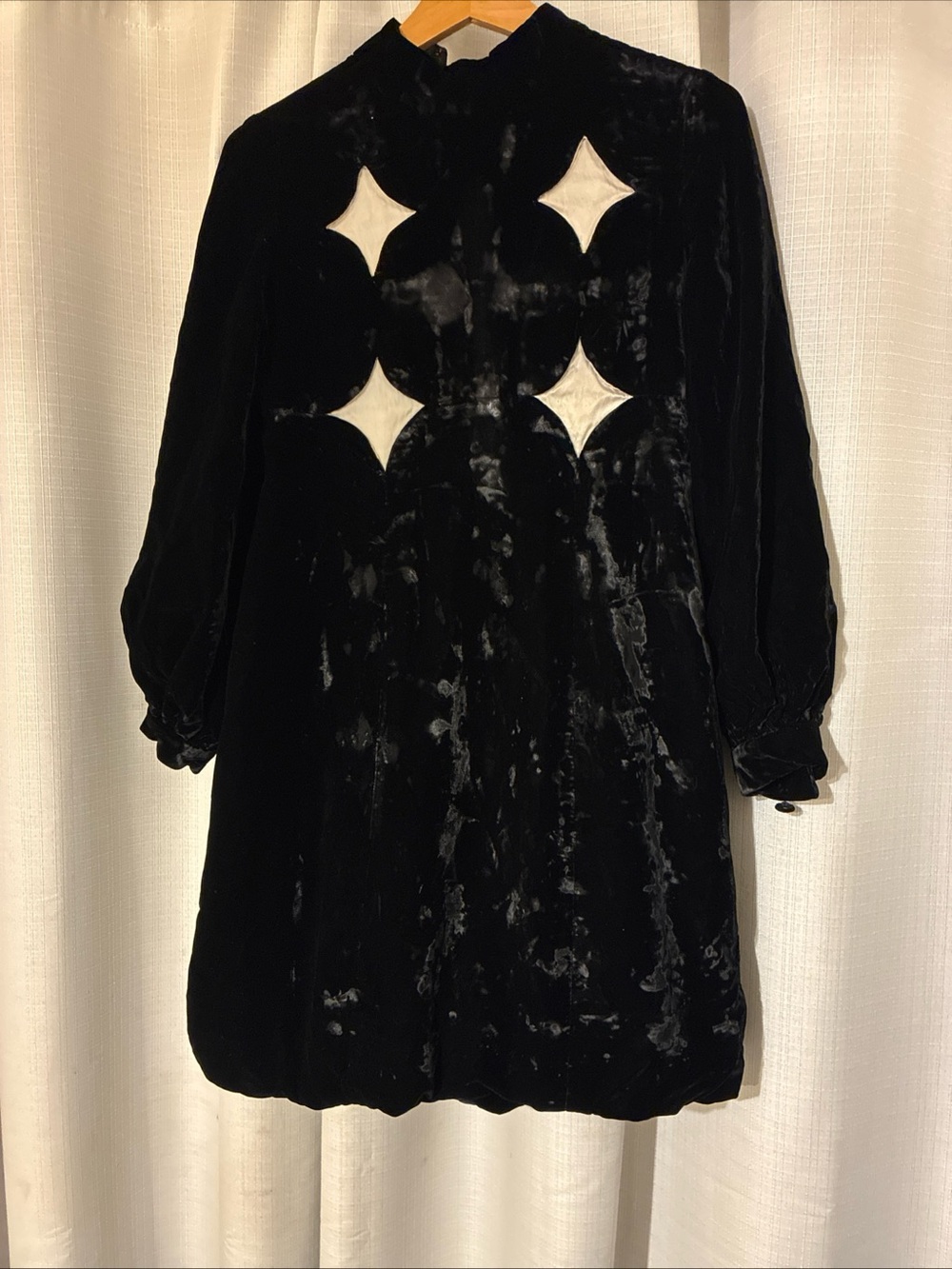 Vintage Black Velvet mini Dress with Ivory Star Cutouts goth Harley Quinn
